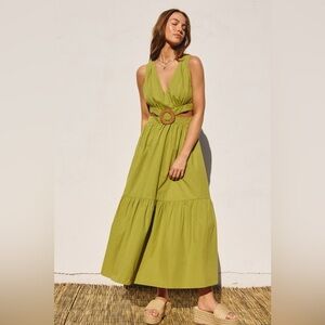 405. Cotton O Ring Cut Out Midi Dress in Green